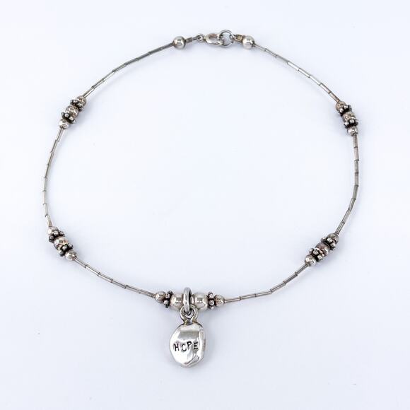Vintage USA Sterling Silver 925 Beaded Anklet with HOPE Charm 10.25” - Picture 5 of 6